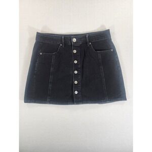 American Eagle Denim Skirt Womens 8 Black Button Front Mini A-Line Casual Jean